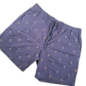 Dark Seas Division Mens XL Navy Anchor Embroidered Cotton Drawstring Shorts NWOT